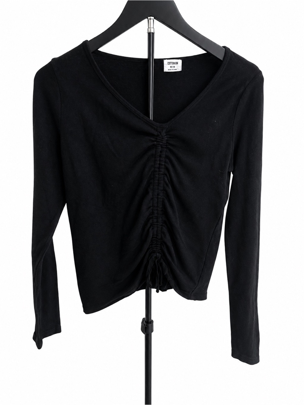 Cotton On Black Ruched V-Neck Long Sleeve Tee